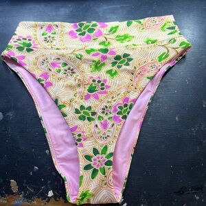 Aerie Pink and Green High-Cut Cheeky Bikini Bottoms